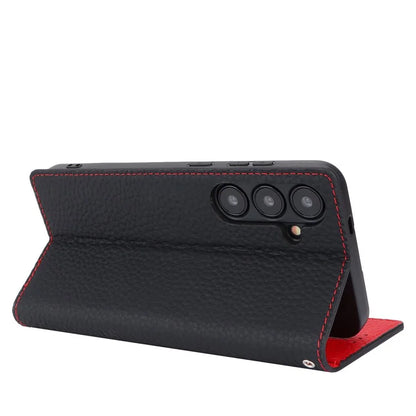 For Samsung Galaxy S24 Phone Case Genuine Cow Leather Wallet Cover Phone Stand