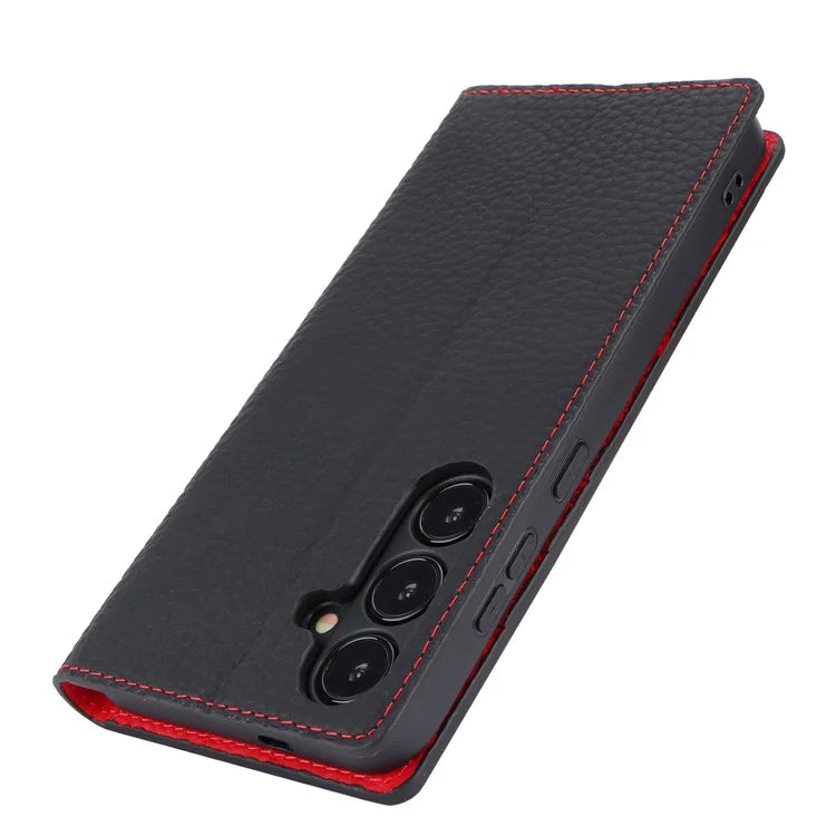 For Samsung Galaxy S24 Phone Case Genuine Cow Leather Wallet Cover Phone Stand