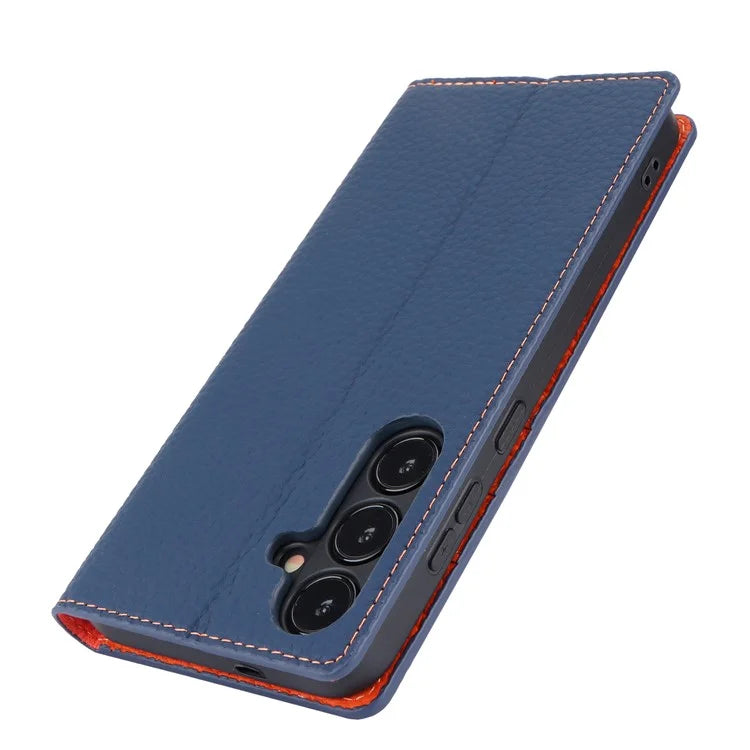 For Samsung Galaxy S24 Phone Case Genuine Cow Leather Wallet Cover Phone Stand