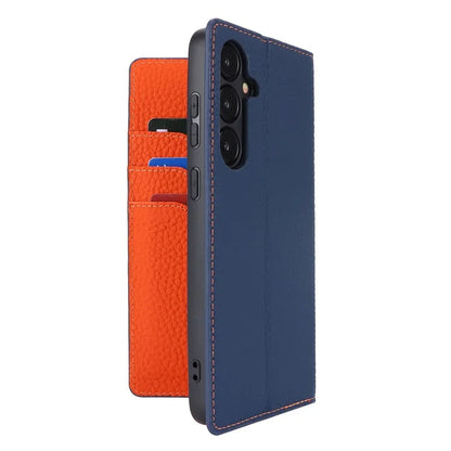 For Samsung Galaxy S24 Phone Case Genuine Cow Leather Wallet Cover Phone Stand