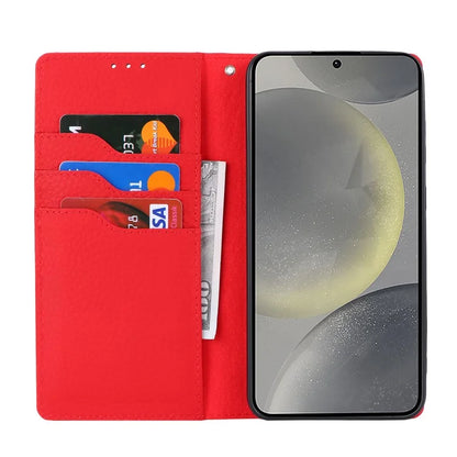 For Samsung Galaxy S24 Phone Case Genuine Cow Leather Wallet Cover Phone Stand