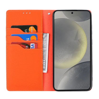 For Samsung Galaxy S24 Phone Case Genuine Cow Leather Wallet Cover Phone Stand