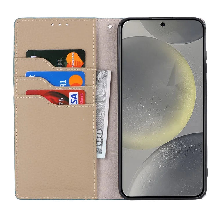 For Samsung Galaxy S24 Phone Case Genuine Cow Leather Wallet Cover Phone Stand