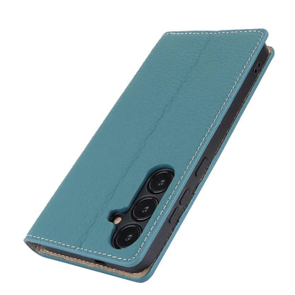 For Samsung Galaxy S24 Phone Case Genuine Cow Leather Wallet Cover Phone Stand