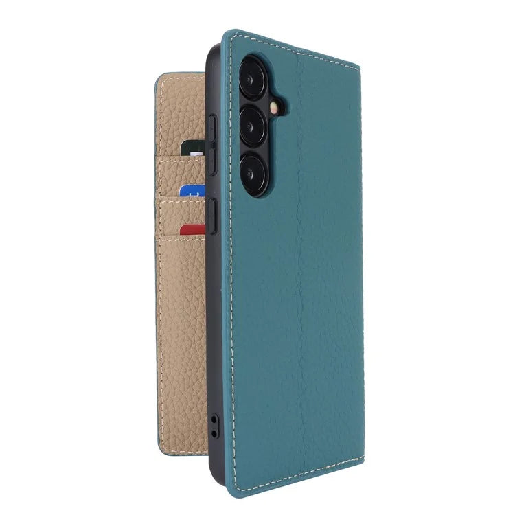 For Samsung Galaxy S24 Phone Case Genuine Cow Leather Wallet Cover Phone Stand