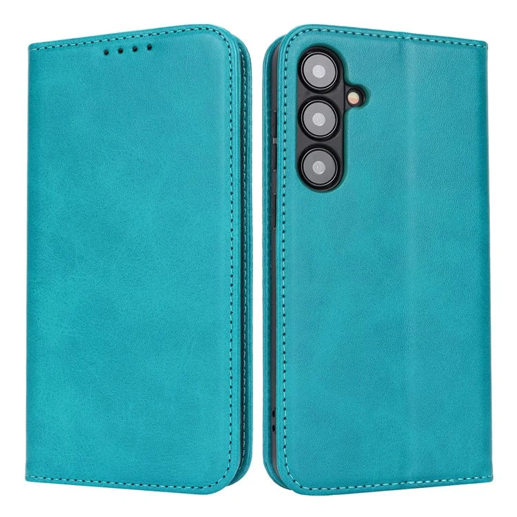 For Samsung Galaxy S24+ Wallet Case Calf Texture Leather Phone Cover