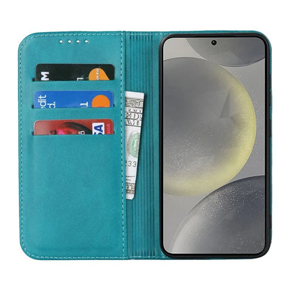For Samsung Galaxy S24+ Wallet Case Calf Texture Leather Phone Cover