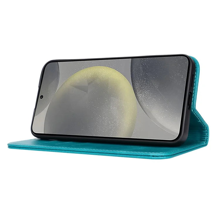 For Samsung Galaxy S24+ Wallet Case Calf Texture Leather Phone Cover