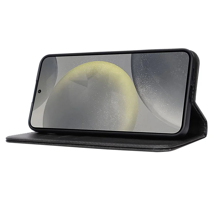 For Samsung Galaxy S24+ Wallet Case Calf Texture Leather Phone Cover