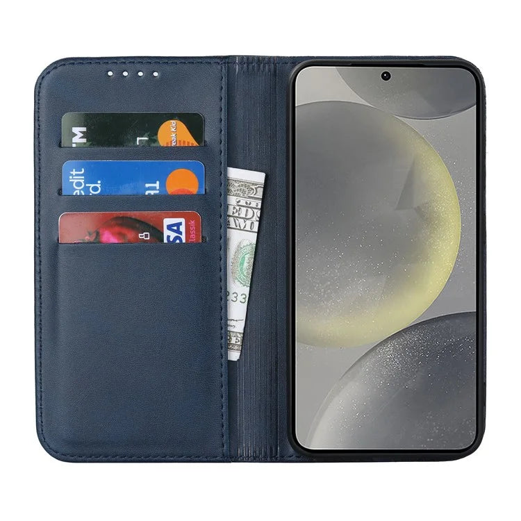 For Samsung Galaxy S24+ Wallet Case Calf Texture Leather Phone Cover