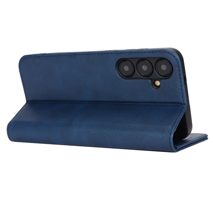 For Samsung Galaxy S24+ Wallet Case Calf Texture Leather Phone Cover