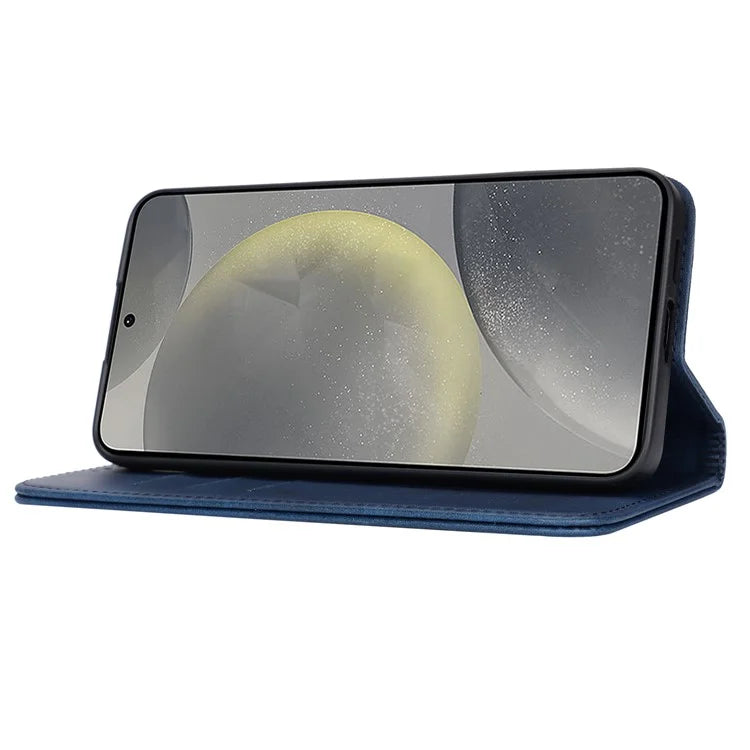 For Samsung Galaxy S24+ Wallet Case Calf Texture Leather Phone Cover