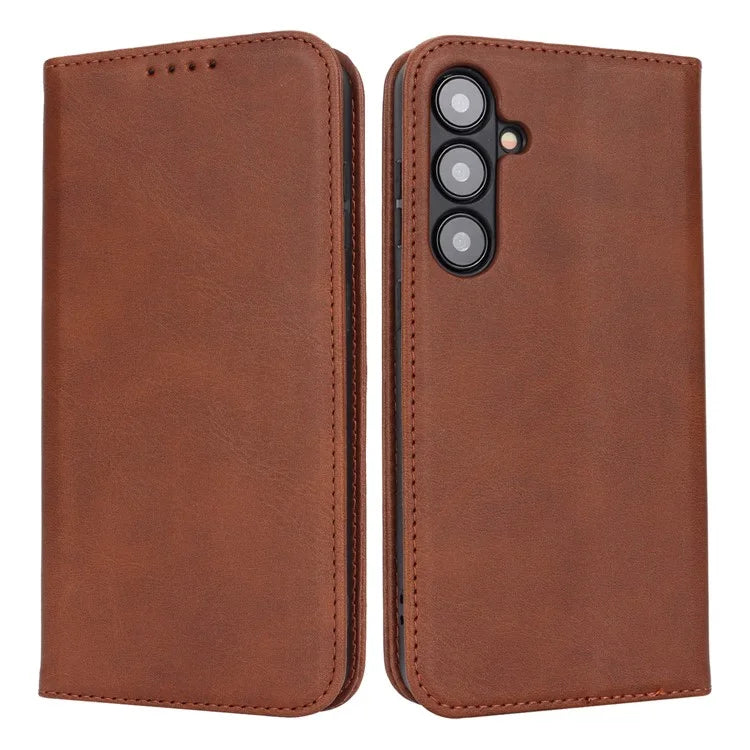 For Samsung Galaxy S24+ Wallet Case Calf Texture Leather Phone Cover