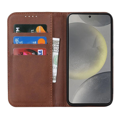 For Samsung Galaxy S24+ Wallet Case Calf Texture Leather Phone Cover