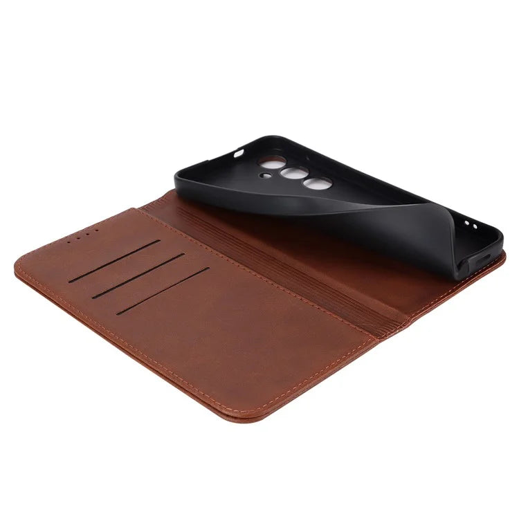 For Samsung Galaxy S24+ Wallet Case Calf Texture Leather Phone Cover