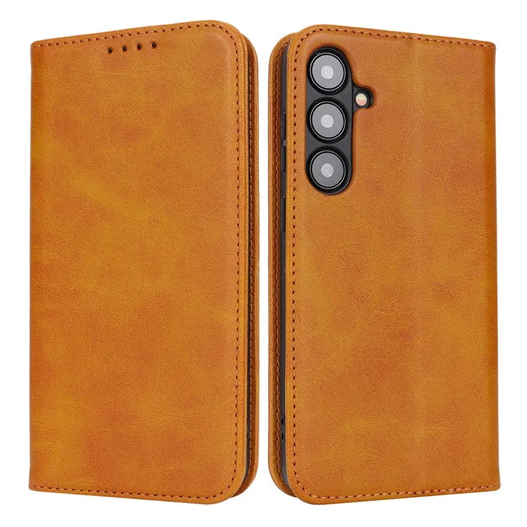 For Samsung Galaxy S24+ Wallet Case Calf Texture Leather Phone Cover