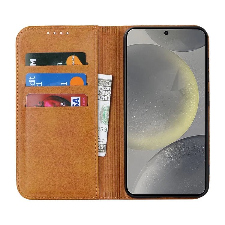 For Samsung Galaxy S24+ Wallet Case Calf Texture Leather Phone Cover