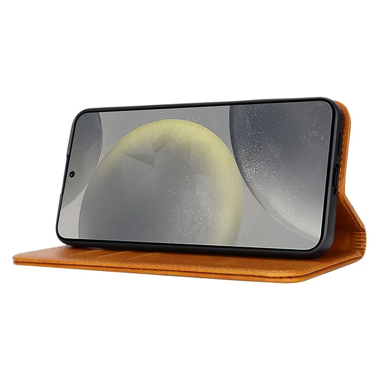 For Samsung Galaxy S24+ Wallet Case Calf Texture Leather Phone Cover