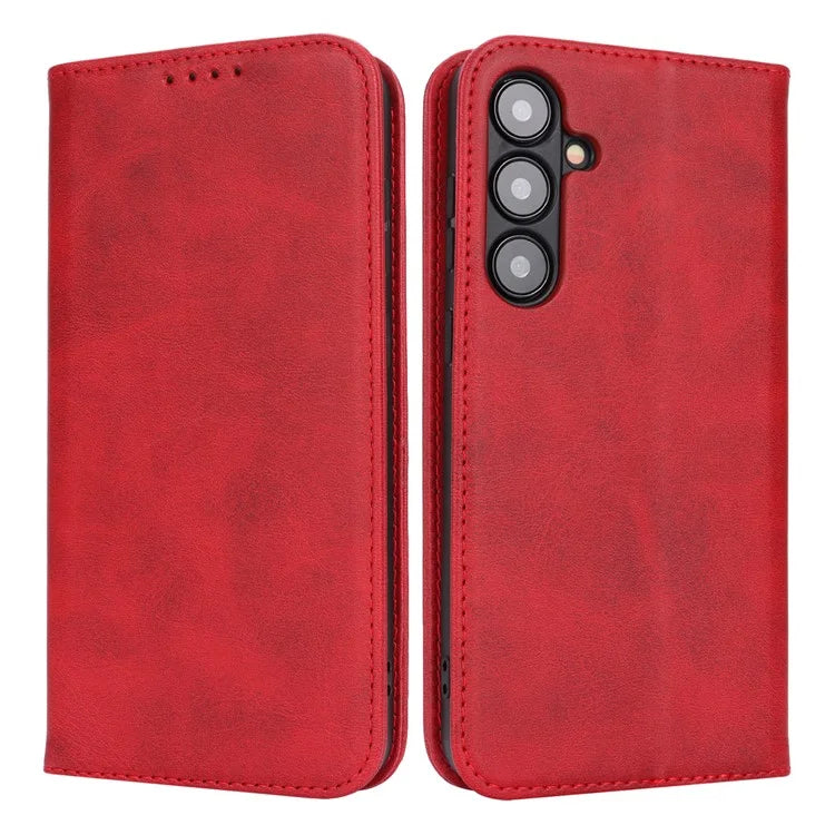 For Samsung Galaxy S24+ Wallet Case Calf Texture Leather Phone Cover