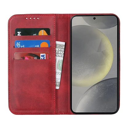 For Samsung Galaxy S24+ Wallet Case Calf Texture Leather Phone Cover