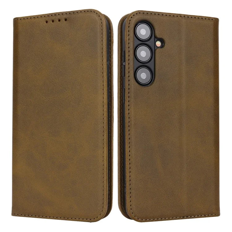 For Samsung Galaxy S24+ Wallet Case Calf Texture Leather Phone Cover