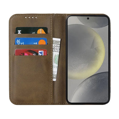 For Samsung Galaxy S24+ Wallet Case Calf Texture Leather Phone Cover