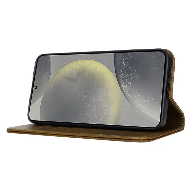 For Samsung Galaxy S24+ Wallet Case Calf Texture Leather Phone Cover