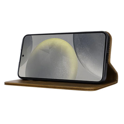 For Samsung Galaxy S24+ Wallet Case Calf Texture Leather Phone Cover