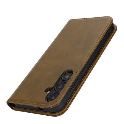 For Samsung Galaxy S24+ Wallet Case Calf Texture Leather Phone Cover