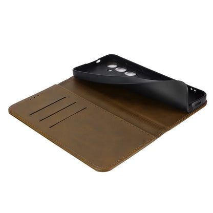 For Samsung Galaxy S24+ Wallet Case Calf Texture Leather Phone Cover
