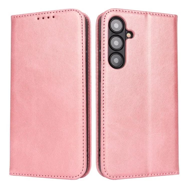 For Samsung Galaxy S24+ Wallet Case Calf Texture Leather Phone Cover