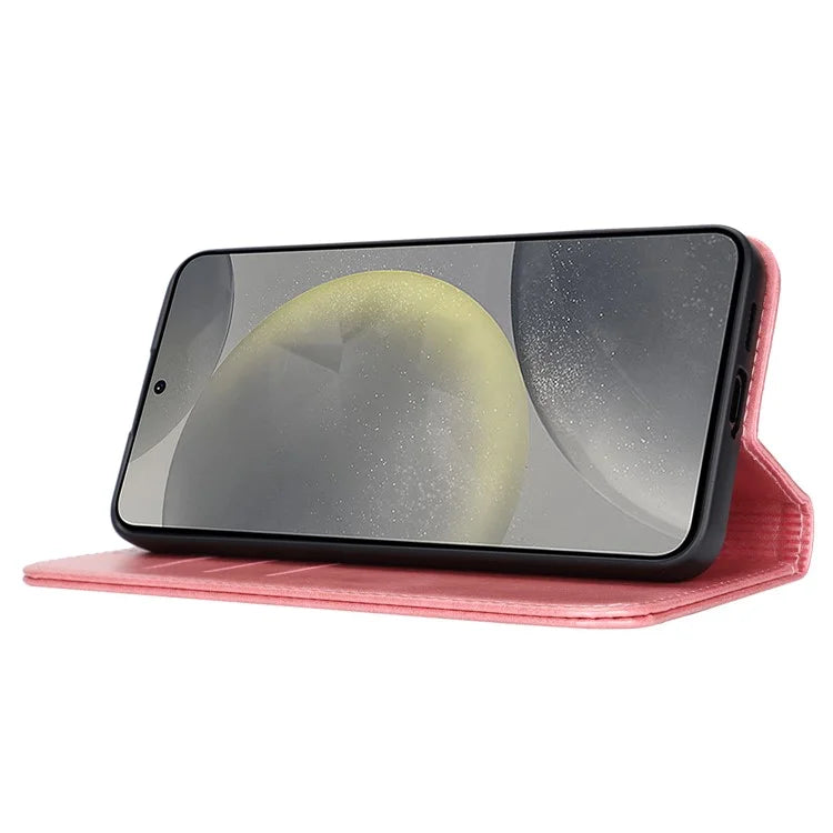 For Samsung Galaxy S24+ Wallet Case Calf Texture Leather Phone Cover