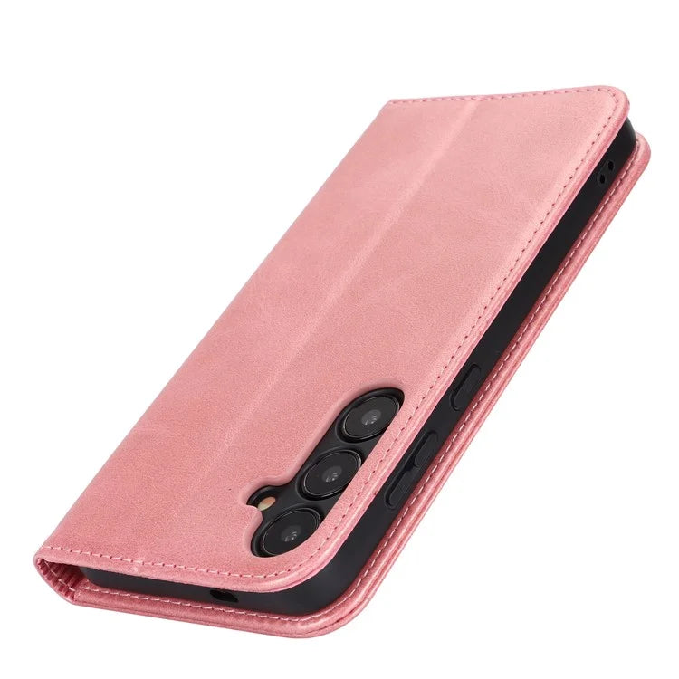 For Samsung Galaxy S24+ Wallet Case Calf Texture Leather Phone Cover