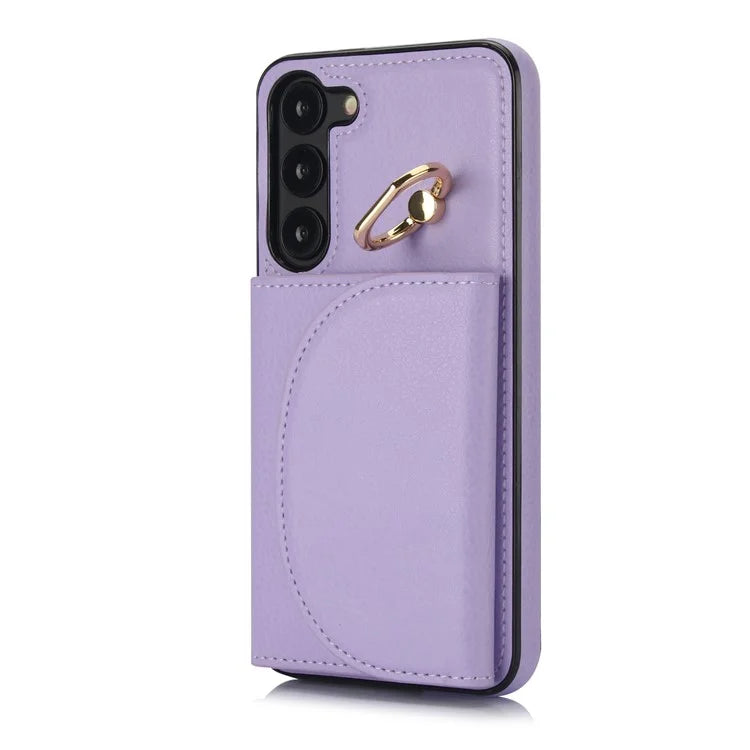 For Samsung Galaxy S23 Phone Cover RFID Blocking Card Case with Ring Kickstand