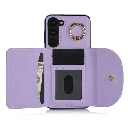 For Samsung Galaxy S23 Phone Cover RFID Blocking Card Case with Ring Kickstand