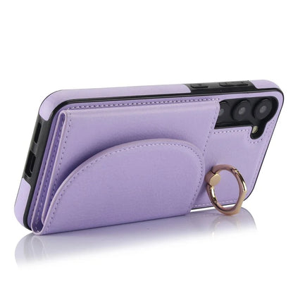 For Samsung Galaxy S23 Phone Cover RFID Blocking Card Case with Ring Kickstand