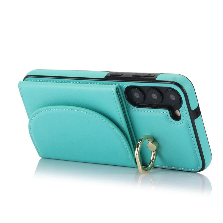 For Samsung Galaxy S23 Phone Cover RFID Blocking Card Case with Ring Kickstand