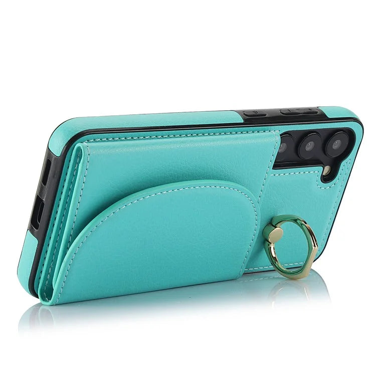 For Samsung Galaxy S23 Phone Cover RFID Blocking Card Case with Ring Kickstand