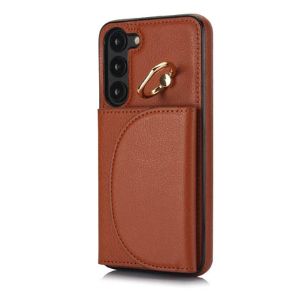 For Samsung Galaxy S23 Phone Cover RFID Blocking Card Case with Ring Kickstand