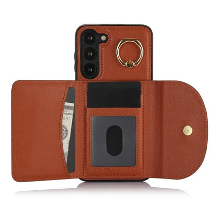 For Samsung Galaxy S23 Phone Cover RFID Blocking Card Case with Ring Kickstand