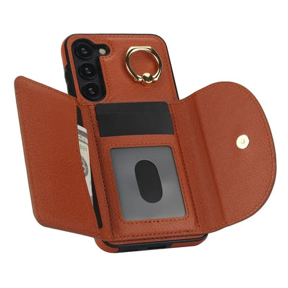 For Samsung Galaxy S23 Phone Cover RFID Blocking Card Case with Ring Kickstand