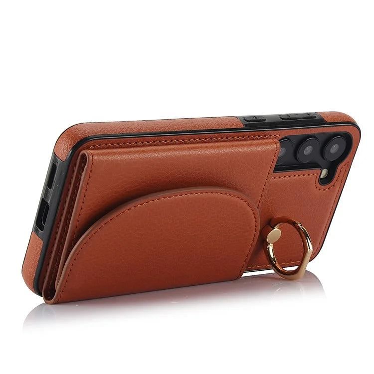 For Samsung Galaxy S23 Phone Cover RFID Blocking Card Case with Ring Kickstand