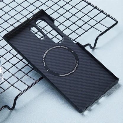 X-LEVEL For Samsung Galaxy S24 Ultra Magnetic Case Carbon Fiber Texture PC Phone Cover