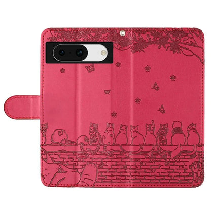 For Google Pixel 8a Wallet Case PU Leather Wall Cats Pattern Phone Cover