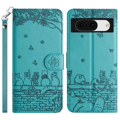 For Google Pixel 8a Wallet Case PU Leather Wall Cats Pattern Phone Cover