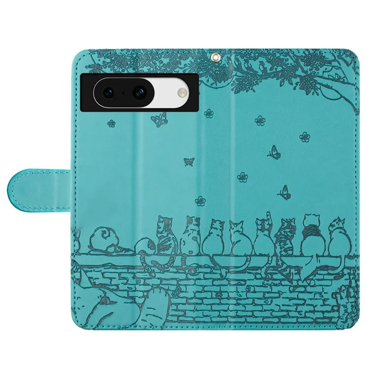 For Google Pixel 8a Wallet Case PU Leather Wall Cats Pattern Phone Cover