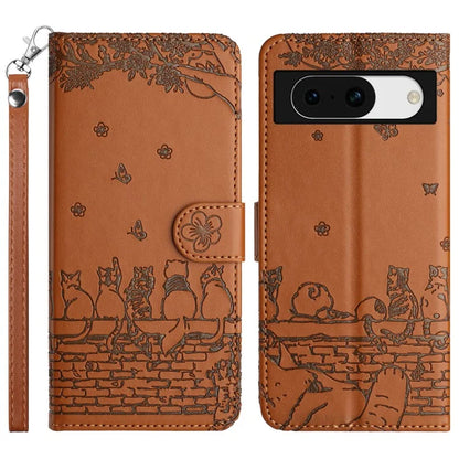 For Google Pixel 8a Wallet Case PU Leather Wall Cats Pattern Phone Cover