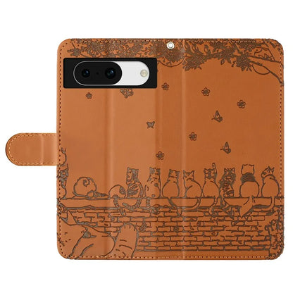 For Google Pixel 8a Wallet Case PU Leather Wall Cats Pattern Phone Cover