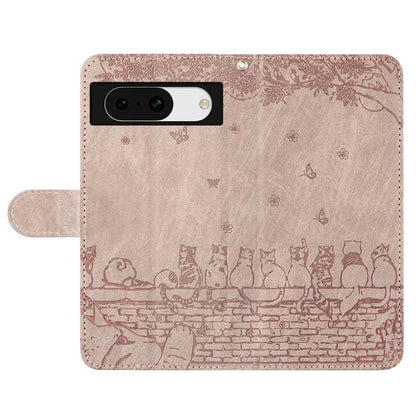 For Google Pixel 8a Wallet Case PU Leather Wall Cats Pattern Phone Cover