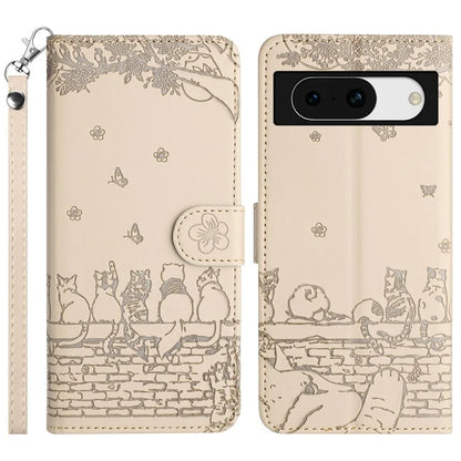 For Google Pixel 8a Wallet Case PU Leather Wall Cats Pattern Phone Cover